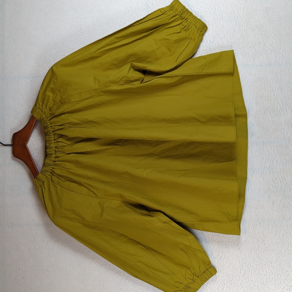 DownEast Olive Green Long Sleeve Peasant Top